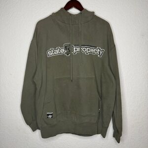 State Property Hoodie Mens XL Olive Green Embroidered Logo Fleece Sweatshirt